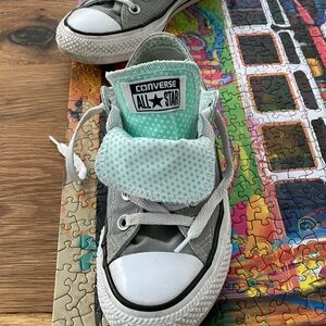 Converse vintage Gray Sneakers with Mint Polka Dot Lining